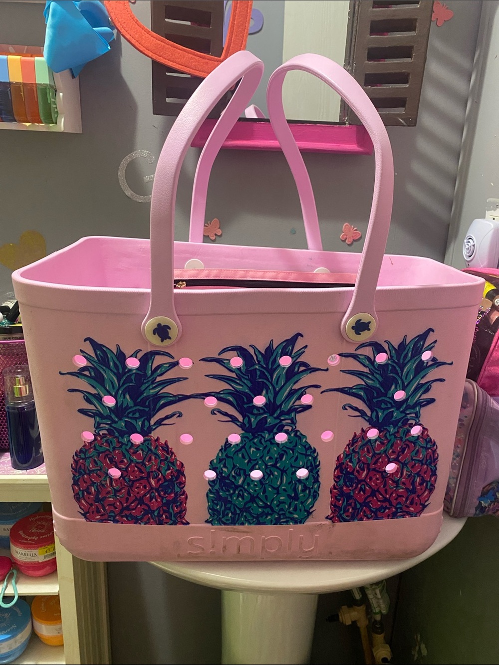 Simply Southern Pink Pineapple Tote Bag